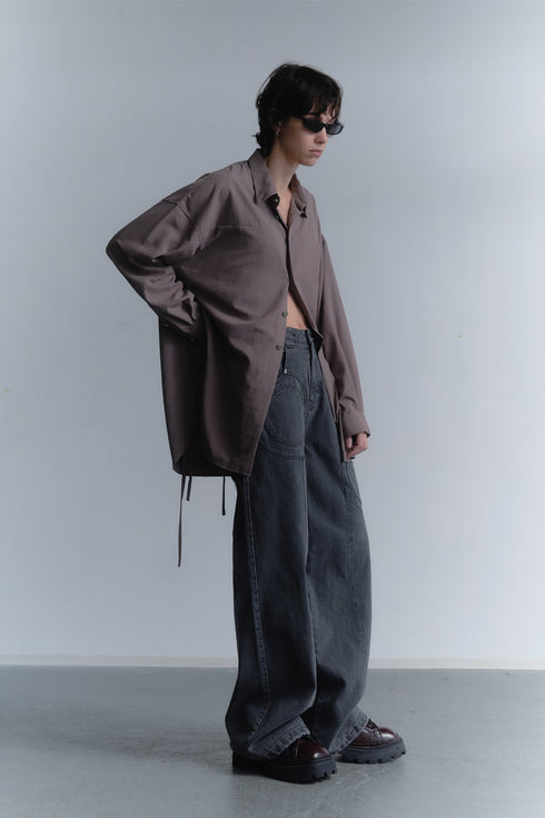 SPIRAL BUTTON SHIRT -GRAYISH BROWN-